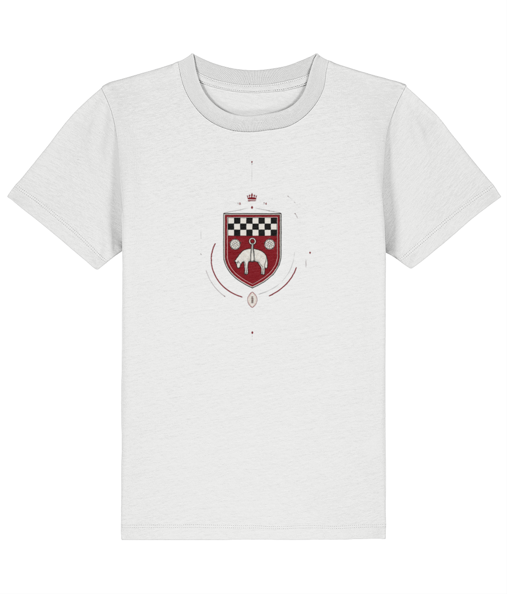 Skipton RFC Minis & Juniors Fine Lines Iconic Kids T Shirt, front view showing the club design