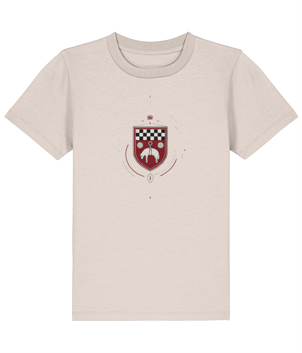 Skipton RFC Minis & Juniors Fine Lines Iconic Kids T Shirt, front view showing the club design