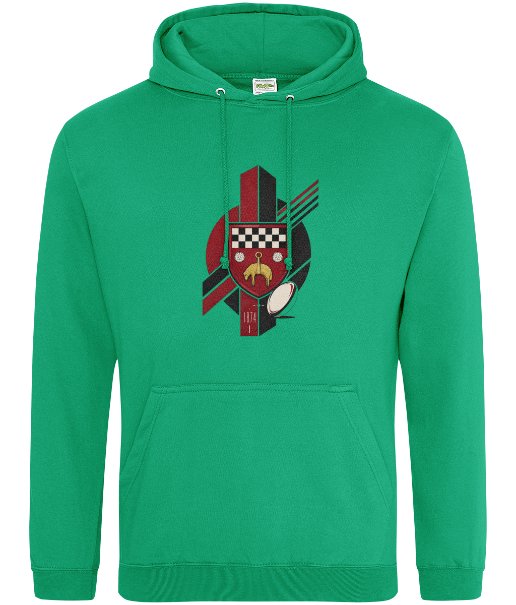 Skipton RFC Minis & Juniors Viking Classic Hoodie, front view showing the club design