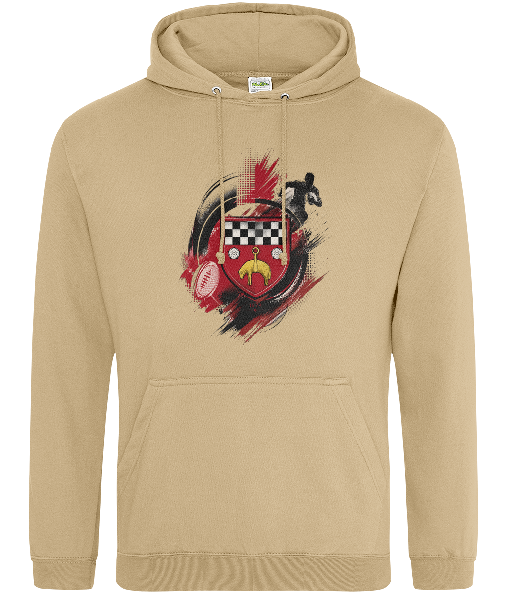 Skipton RFC Minis & Juniors Paint Wash Classic Hoodie, front view showing the club design
