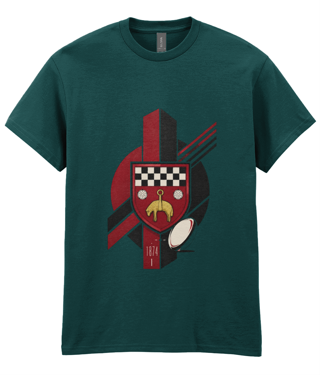 Skipton RFC Minis & Juniors Viking Iconic Adult T Shirt, front view showing the club design